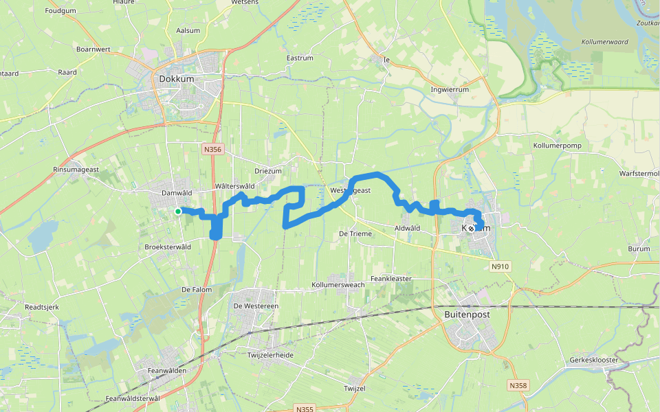 Noardlike Waldenpad, etappe 4: Damwâld - Kollum walking route map in Damwâld