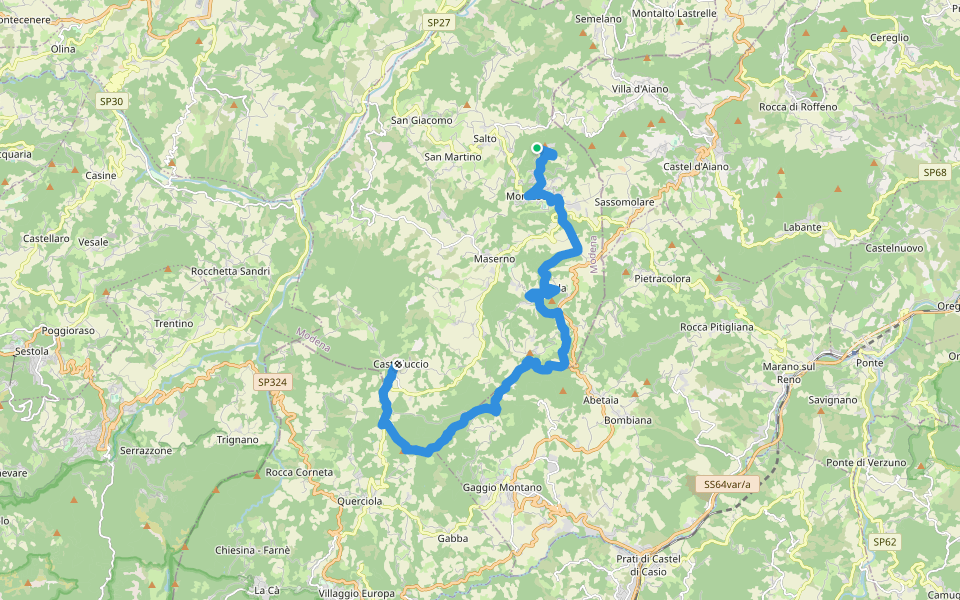 "Linea Gotica" - Lastra Bianca del Montello - Montese - Iola - Ronchidoso - Monte Belvedere - Castelluccio di Moscheda walking route map in Montese