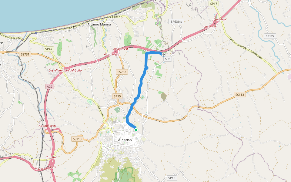 Alcamo Castello Calatubo walking route map in Alcamo