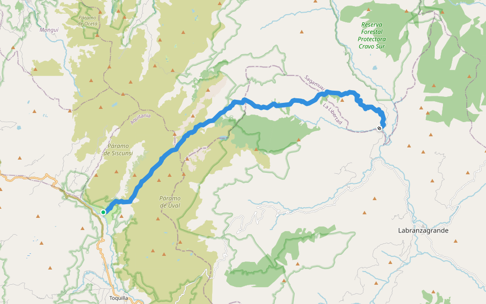 Camino real a Labranzagrande walking route map in La Horqueta