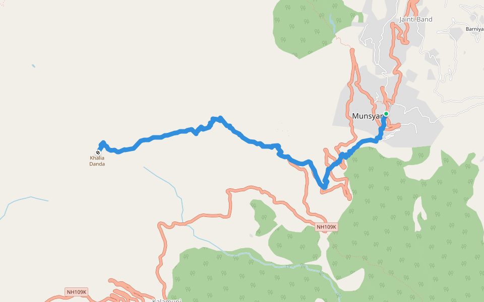Munsiari to Khaliya Top walking route map in Munsyari