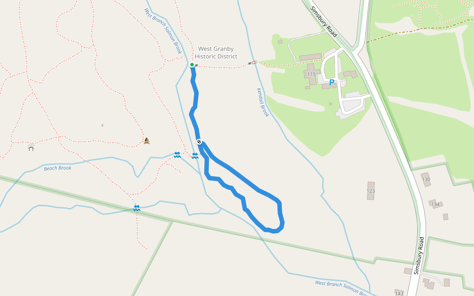 Brook Trail walking route map in Granby