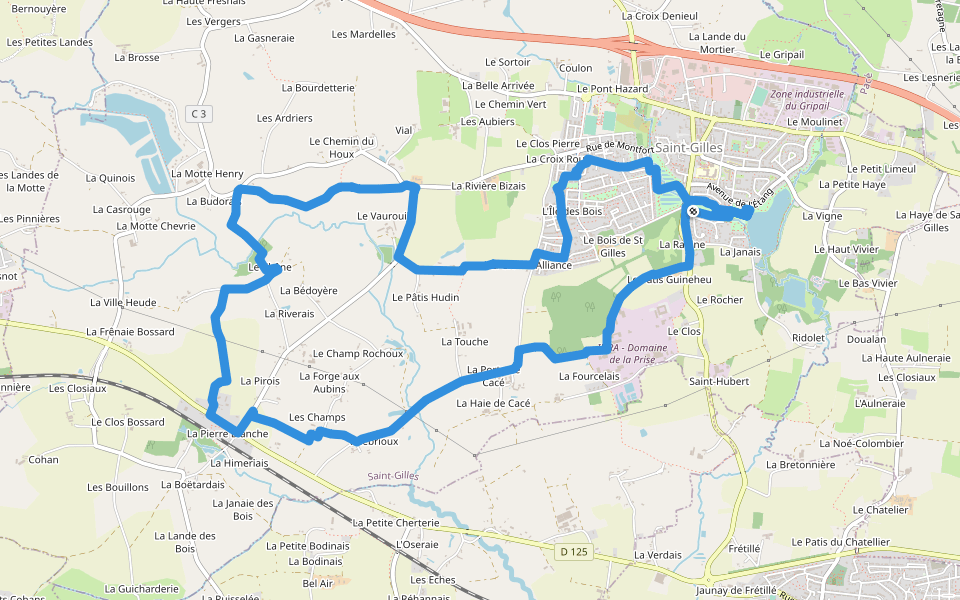 Cacé et Vaurouil walking route map in Saint-Gilles