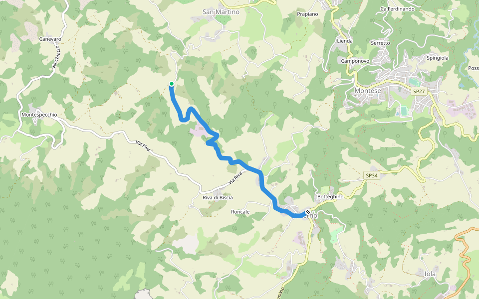 Via dei Montecuccoli - Variante di Maserno walking route map in Montese