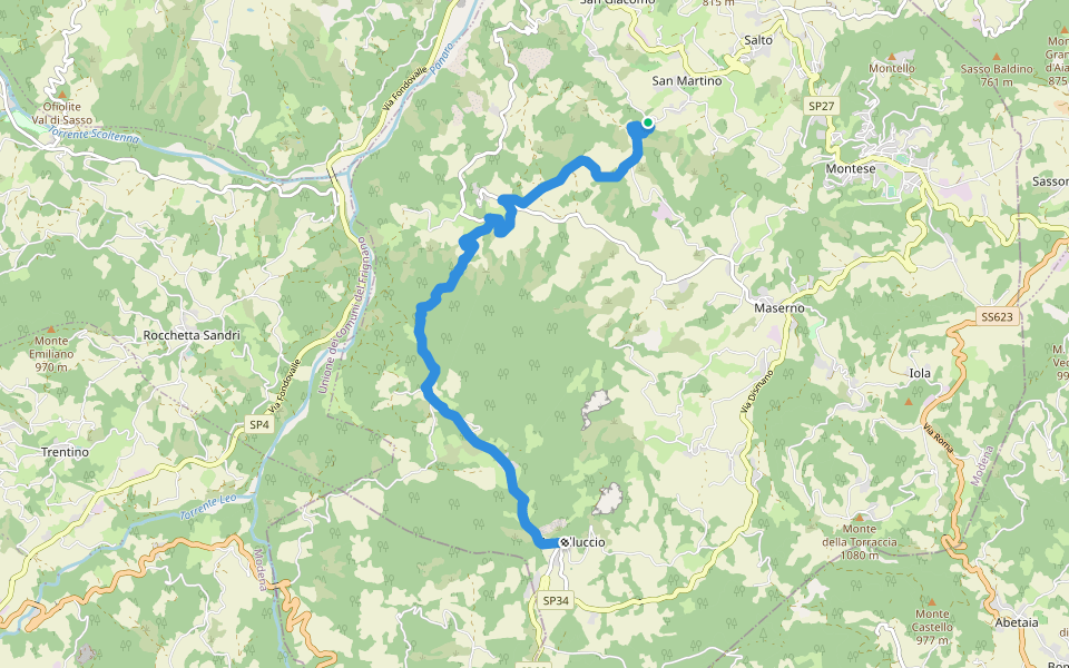 Via dei Montecuccoli - Variante di Castelluccio - San Martino - Castelluccio walking route map in Montese