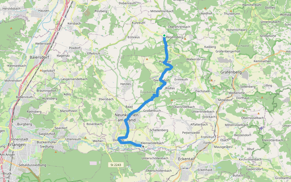 Wanderweg Weingarts-Dormitz walking route map in Kunreuth
