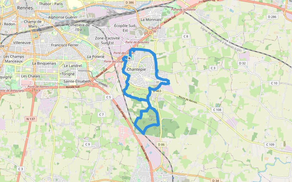 De Chantepie au bois de Sœuvres walking route map in Chantepie