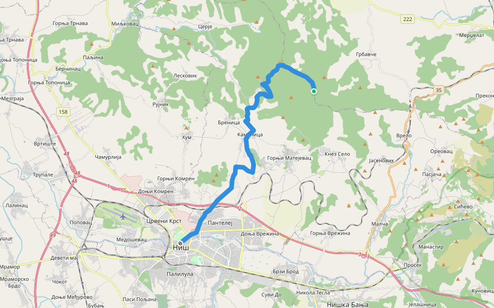E7: део Ниш walking route map in Gornji Matejevac