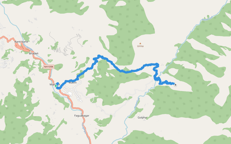 Mathkot to Bona walking route map in Pithoragarh