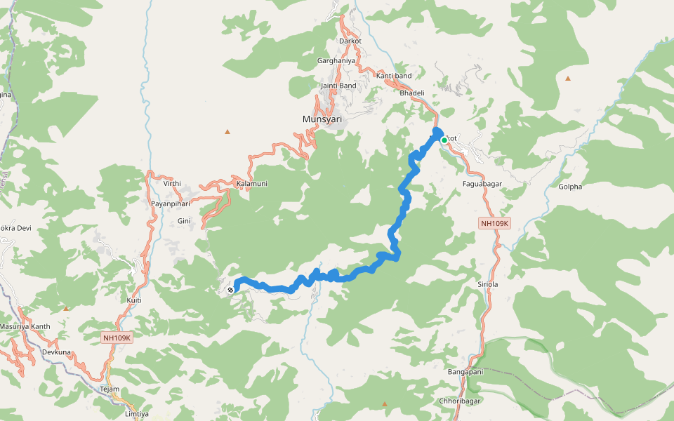 Mathkot to Samkot Malla walking route map in Pithoragarh