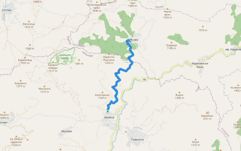 Хвойна - Косово walking route map in Pamporovo