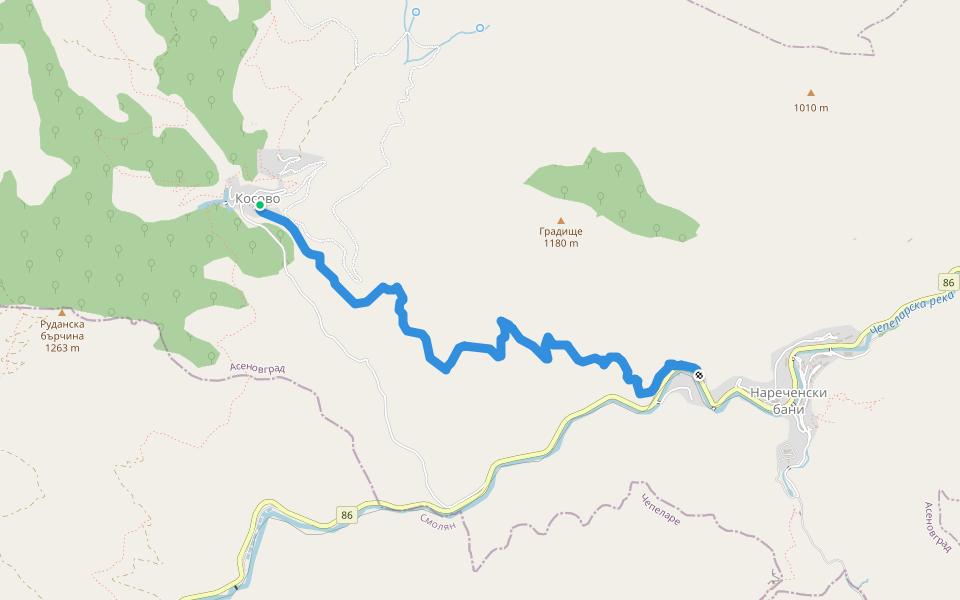 Нареченски бани - Косово walking route map in Kosovo