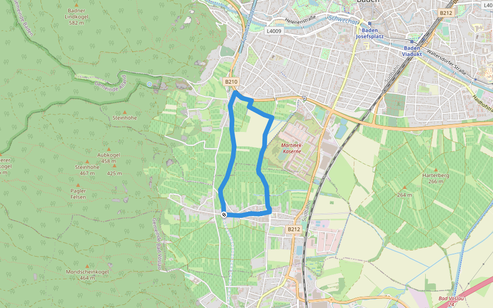Durch die Soosser Weingärten (Nordic Walking Route 10) walking route map in Sooß