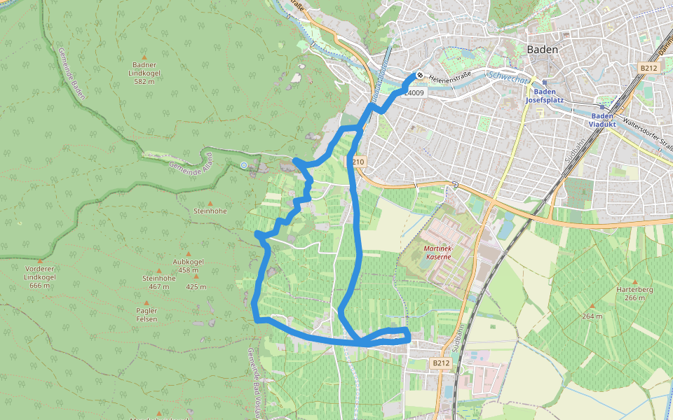 Römerberg Route (Nordic Walking Route 8) walking route map in Baden