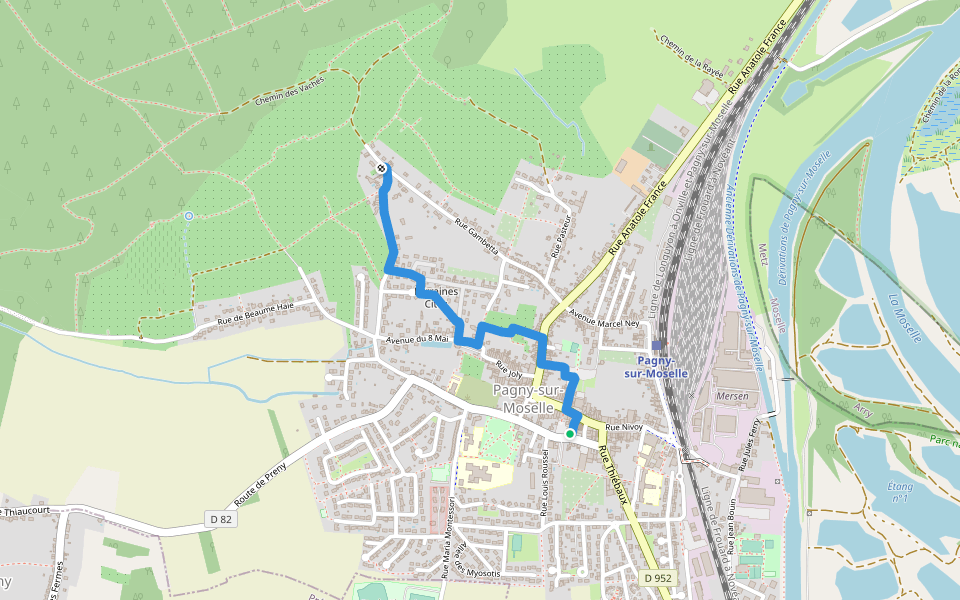 Les sentiers de la côte walking route map in Pagny-sur-Moselle