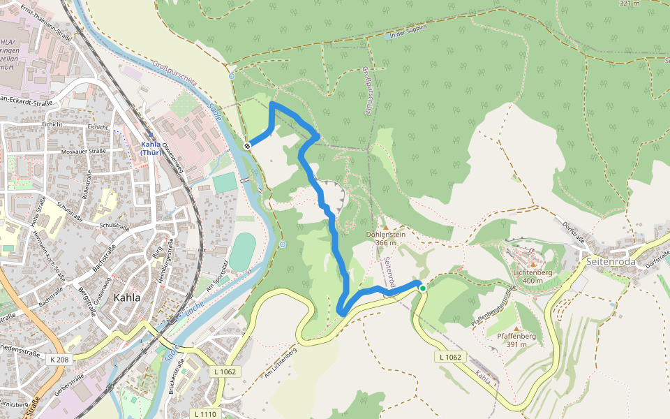 Alpenstieg - Eduard-Woitzat-Weg walking route map in Kahla