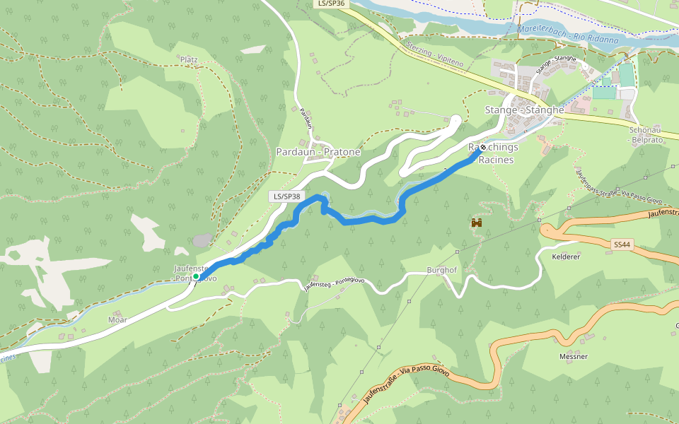 Gilfenklamm walking route map in Racines di Fuori, Racines