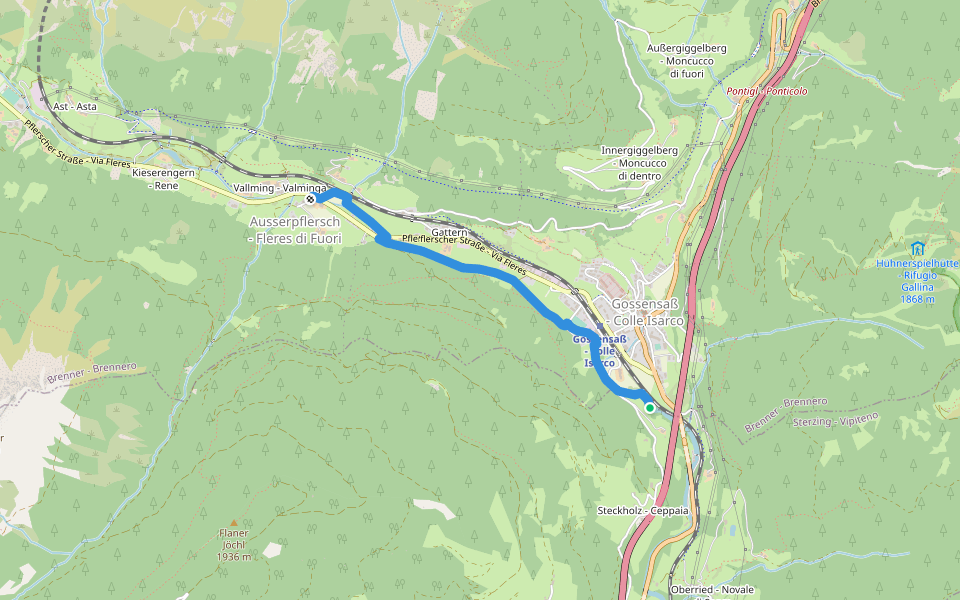 Uferpromenade walking route map in Colle Isarco