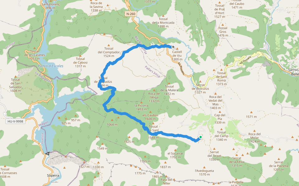 Colls de Sant Roc. Adons walking route map in Adons