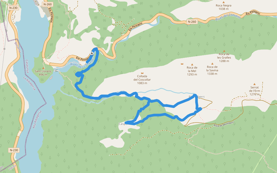 Fauna de Montiberri walking route map in El Pont de Suert