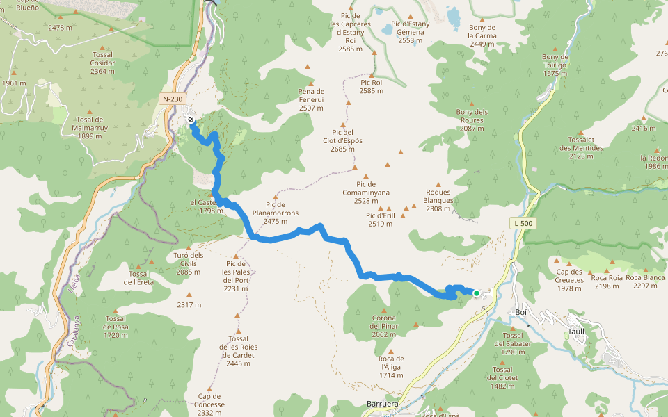 Port de Gelada, Erill la Vall-Senet de Barravés walking route map in Erill la Vall