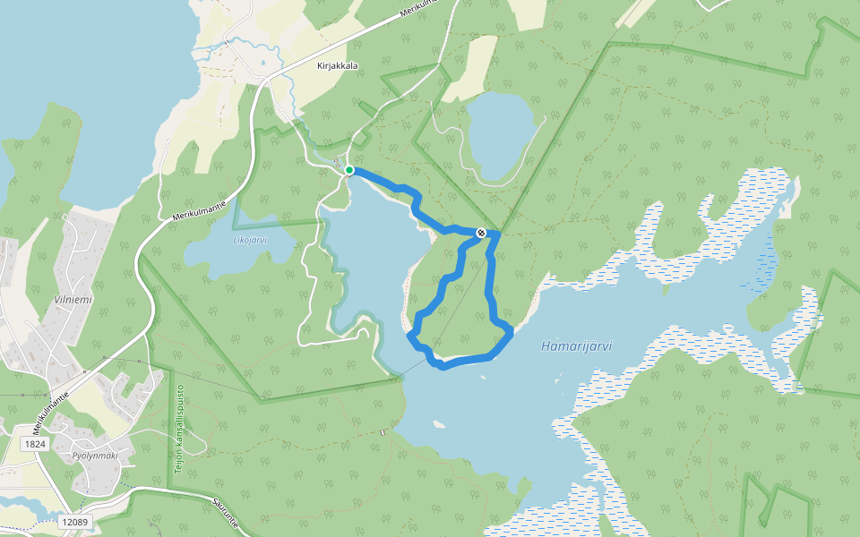 Onnelannummen kierros walking route map in Kirjakkala