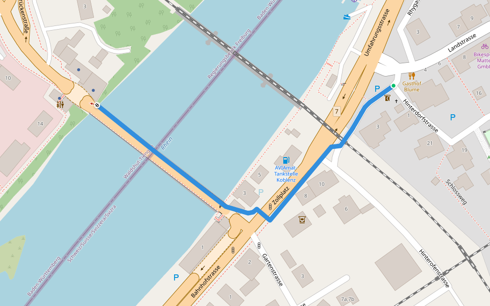 Koblenz Dorf - Koblenz Rheinübergang walking route map in Koblenz