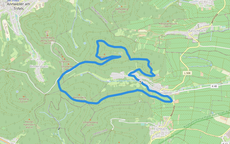 Leinsweiler Nordic-Walking schwierige Tour walking route map in Leinsweiler