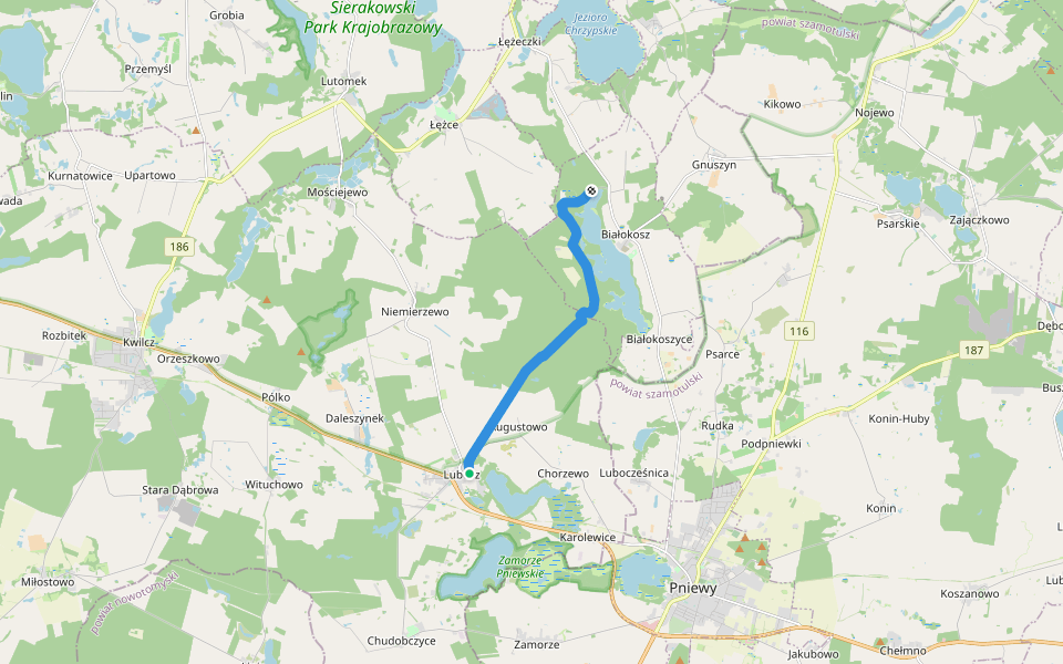 zielony szlak pieszy walking route map in Lubosz