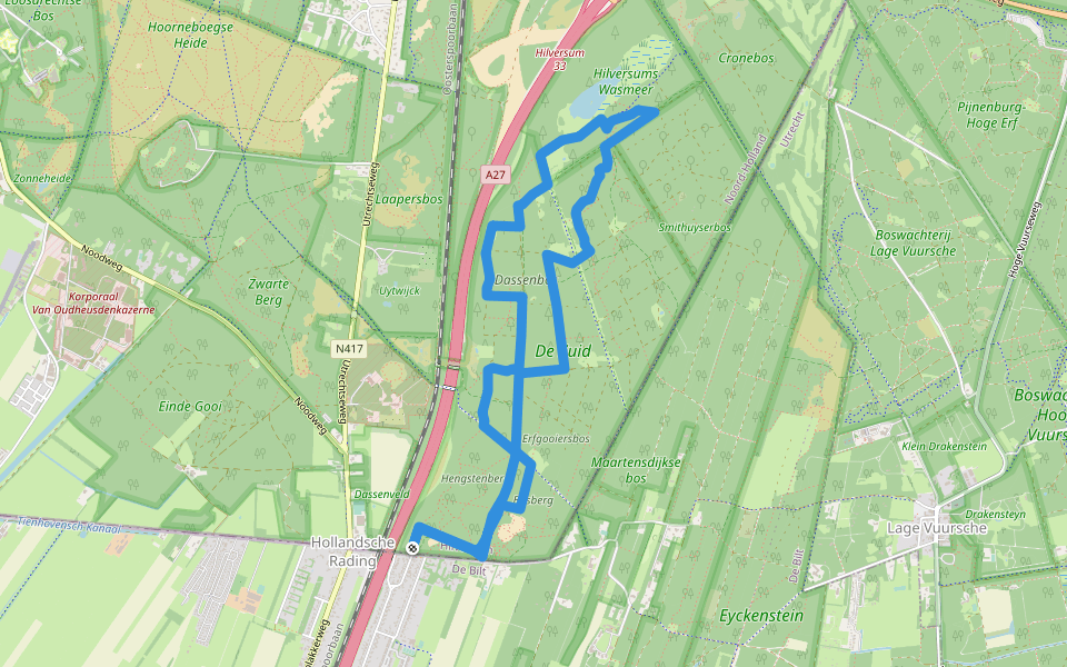 de Zuid, Hilversums Wasmeer walking route map in Hollandsche Rading