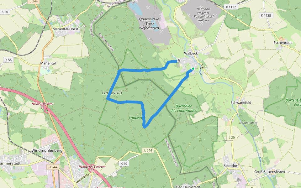 Lappwald Rundwanderweg 16 walking route map in Walbeck