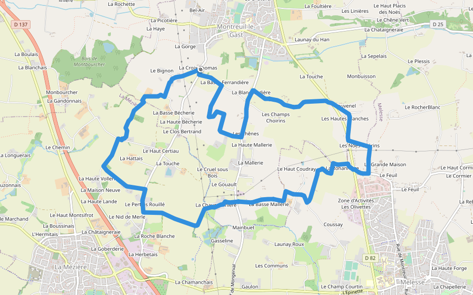 Sentier de la Chaussonnière walking route map in Montreuil-le-Gast