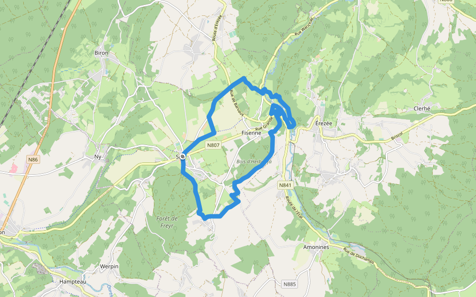 Les Roches walking route map in Érezée