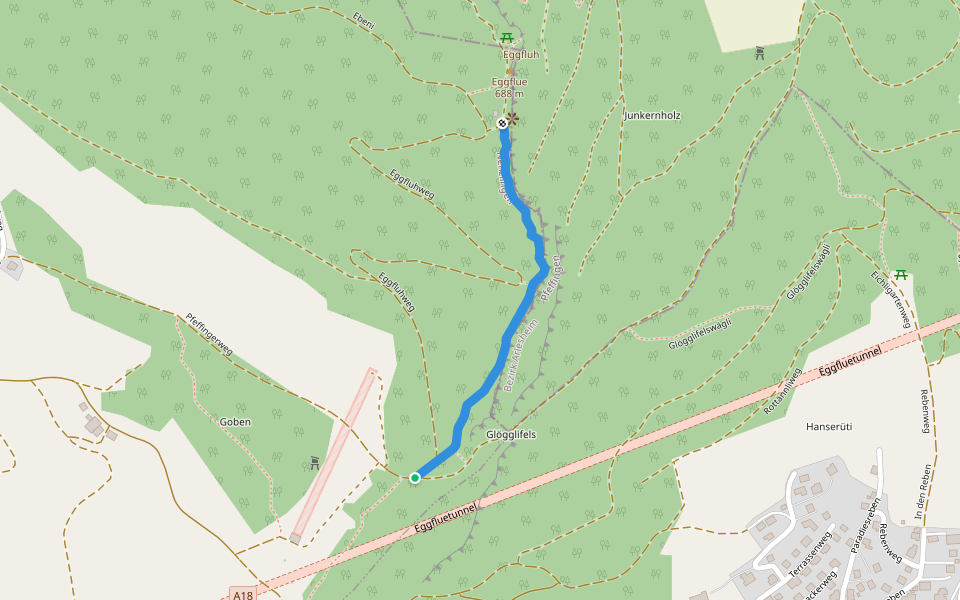 Umleitung bei Schiessbetrieb Eggflue walking route map in Nenzlingen