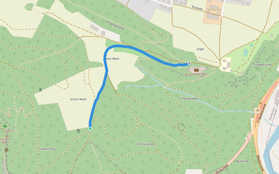 Grossi Weid - Ruine Pfeffingen walking route map in Pfeffingen