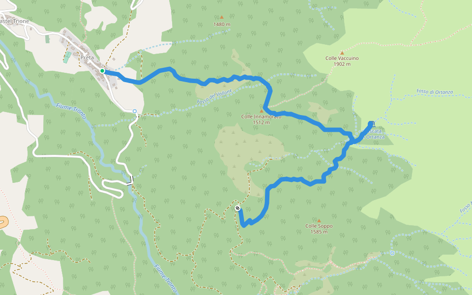 Preta-Cascate Ortanza-Soppo walking route map in Preta