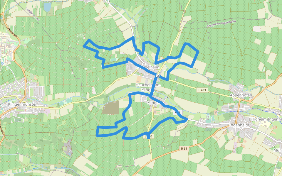 Weinrundwanderweg Heuchelheim-Klingen walking route map in Heuchelheim-Klingen