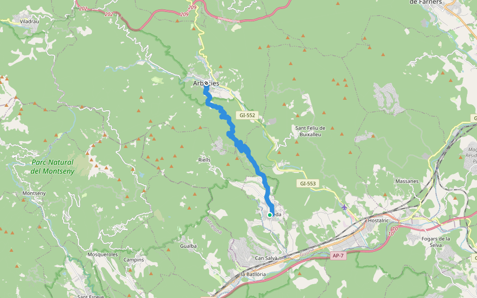 PR-C 201 Castell de Montsoriu walking route map in Breda
