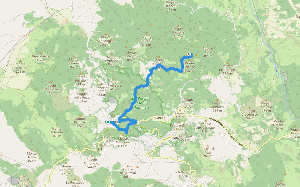 Cammino delle Terre Comuni Tappa 1 walking route map in Allumiere