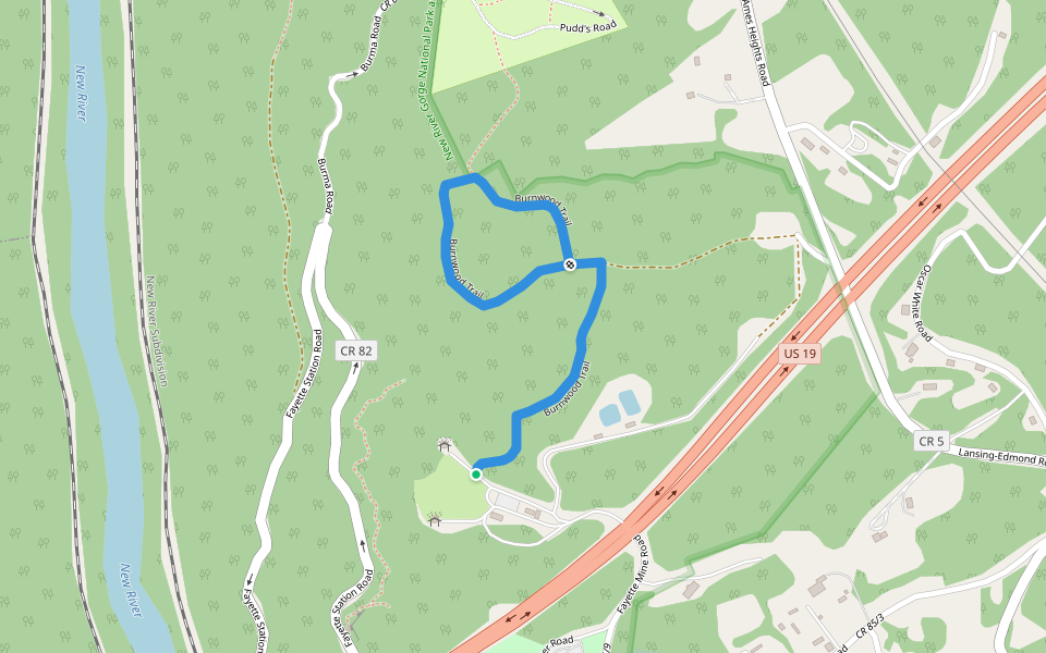 Burnwood Trail walking route map in Victor