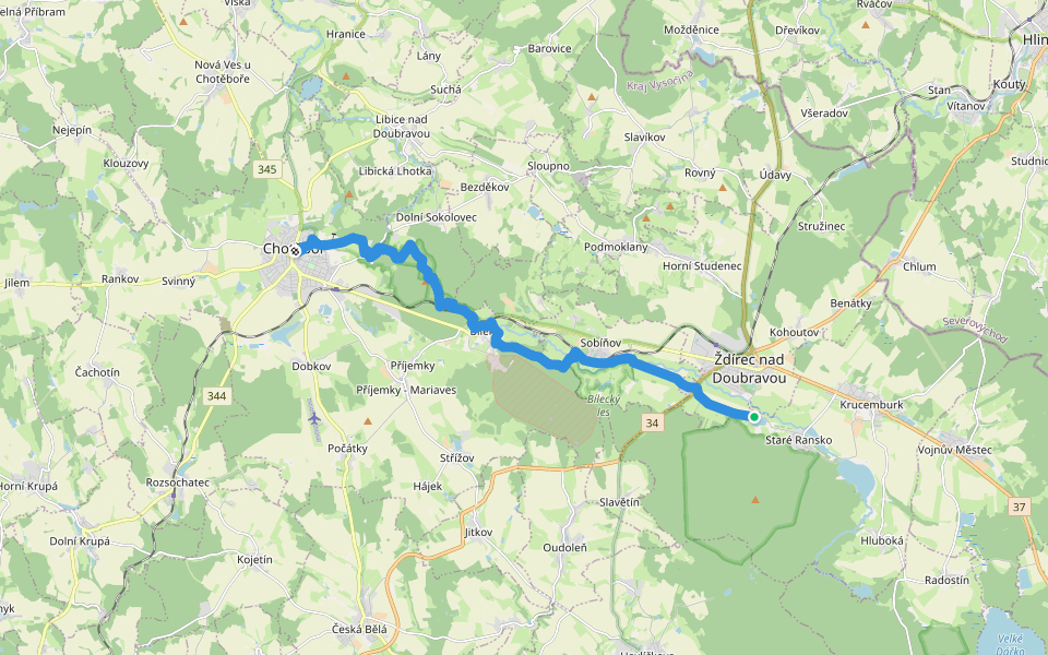 [Č] Chtěboř - Pobočenský rybník walking route map in Krucemburk