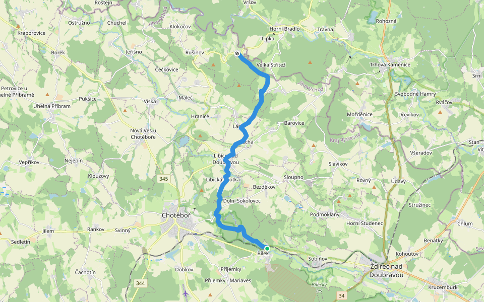 [Z] Bílek - Libice nad Doubravou - Modletín walking route map in Chotebor