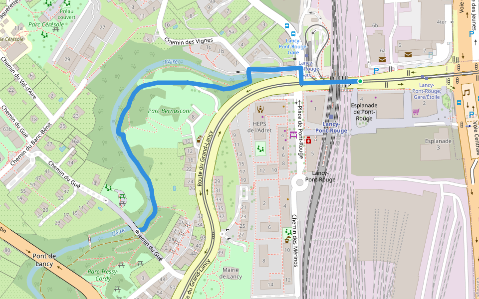 Lancy Pont-Rouge - Les Verjus walking route map in Thônex
