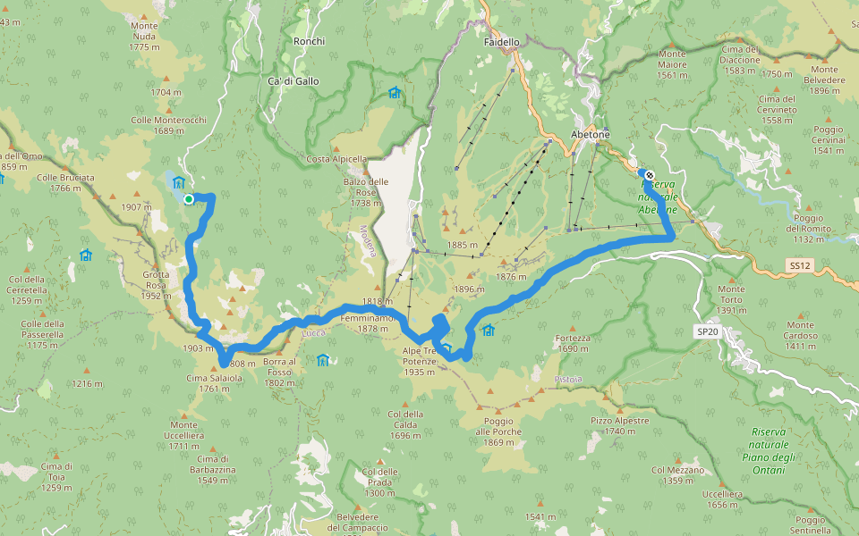 E1 Toscana 08 Lago Santo Modenese - Abetone-Boscolungo walking route map in Le Tagliole