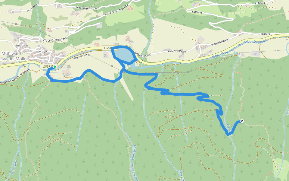 Wengsee - Lago di Venga walking route map in Selva dei Molini
