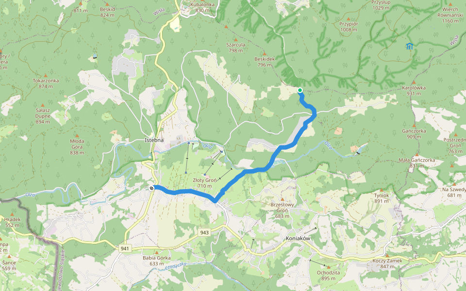 Szlak spacerowy im. Jana Kawuloka walking route map in Istebna