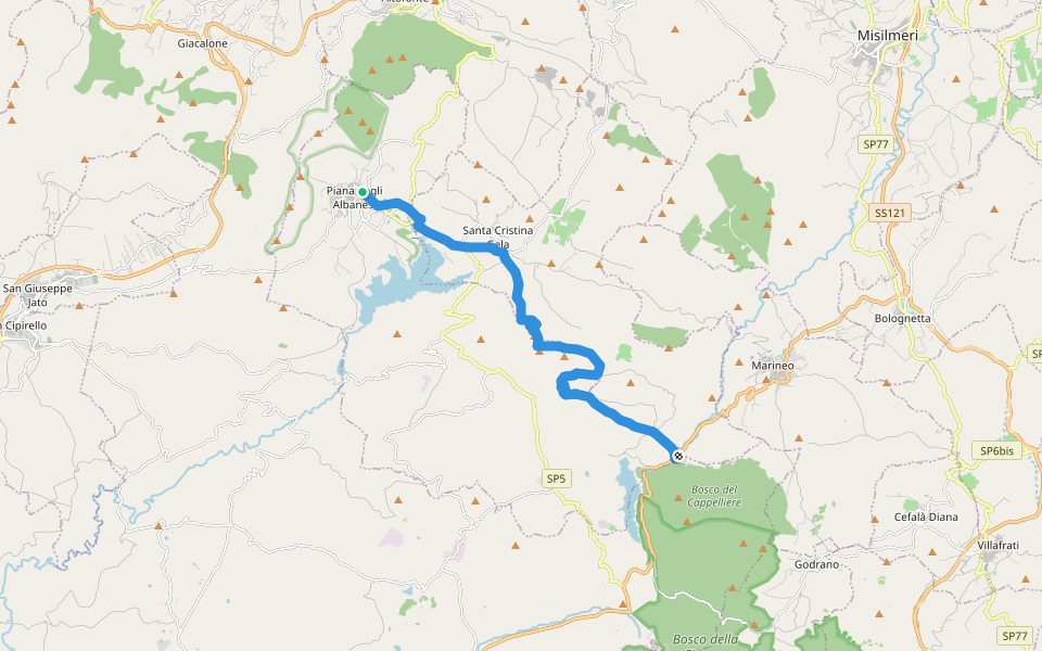 Sentiero 301 walking route map in Piana degli Albanesi