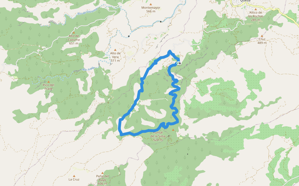 Rio Grande - Abrigo de Voro walking route map in Quesa