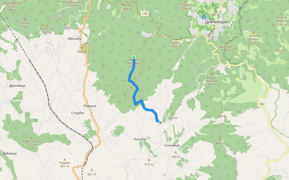 Велики Козомор - Скакавци walking route map in Divčibare
