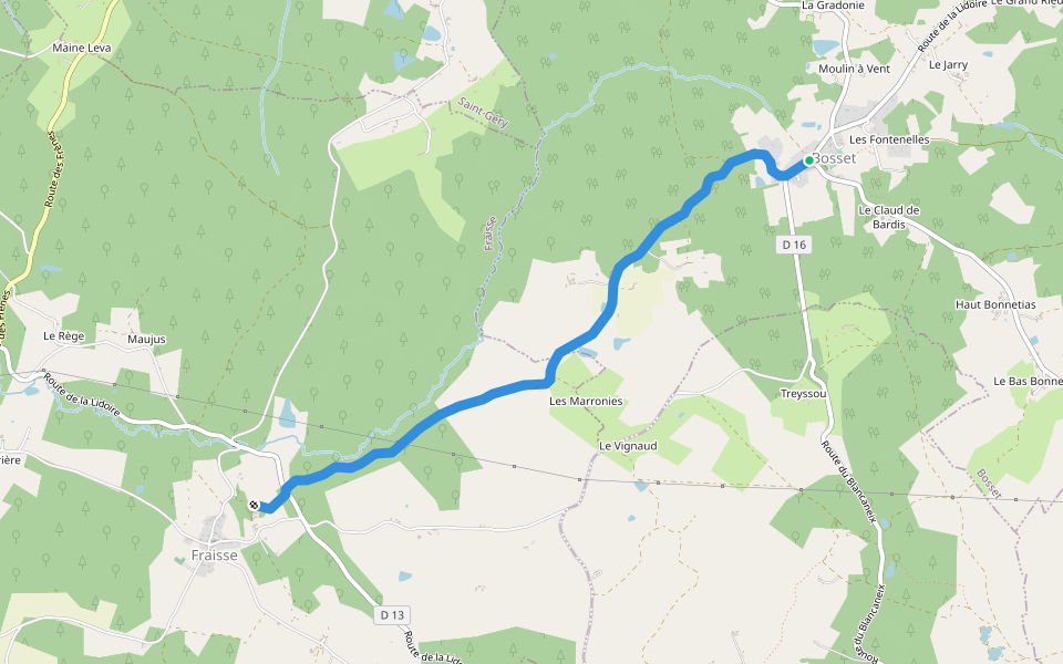 Liaison Bosset - Fraisse walking route map in Bosset